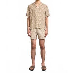 NEW FRESCOBAL CARIOCA roberto palmeira printed linen short sleeve top in dried m